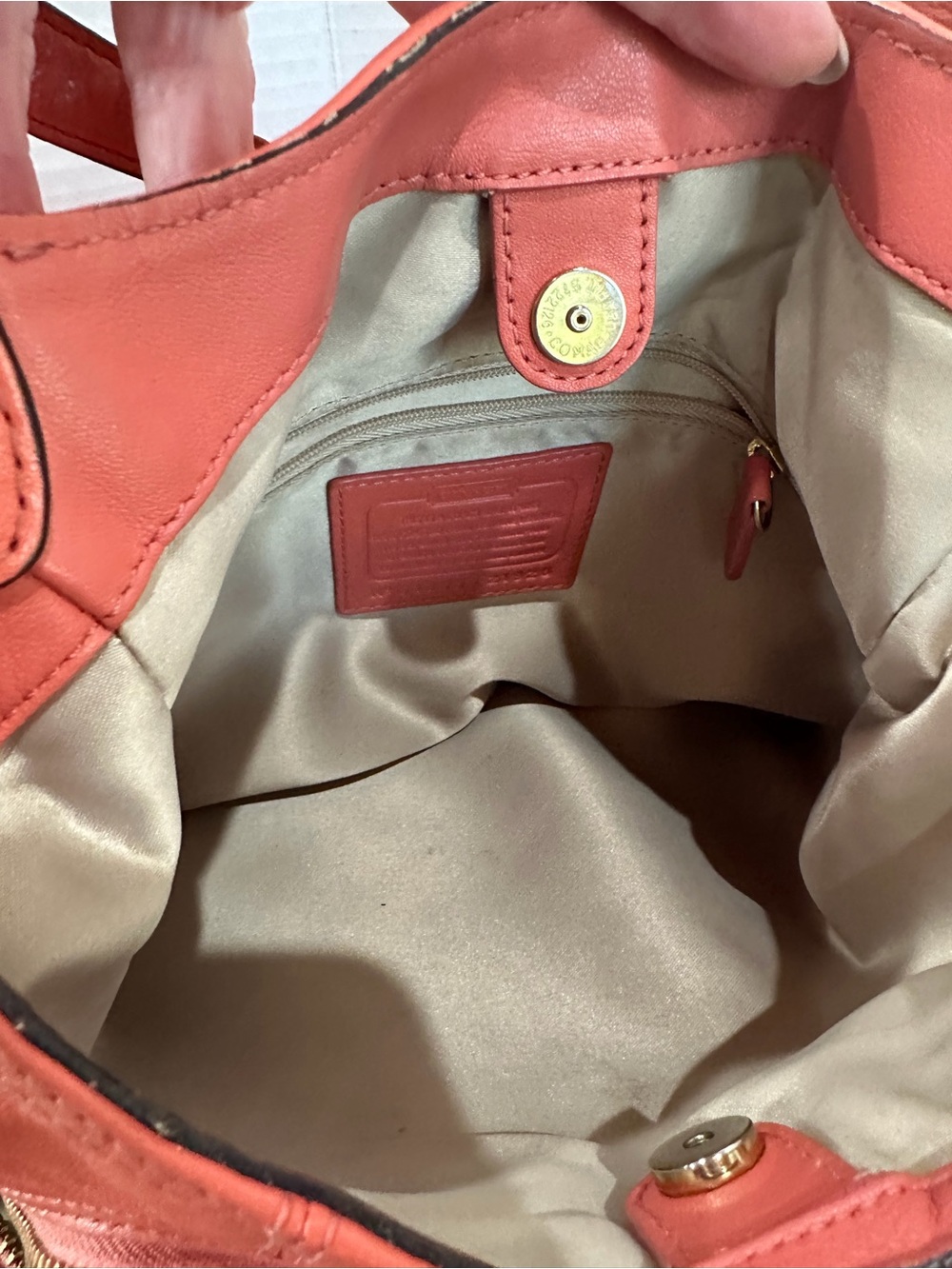 Coach Coral-Orange Leather Shoulder Bag with Gold Hardware - Picture 5 of 7
